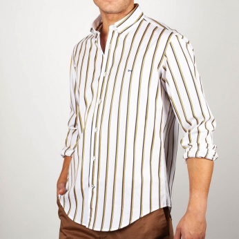 Camisa Isidro raya vertical marrón
