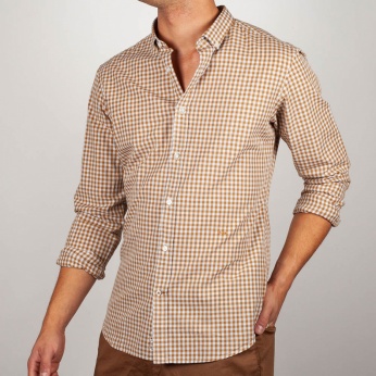 Camisa Macario microcuadros naranja