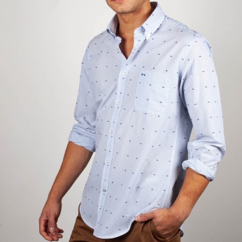 Camisa Severino azul bordados