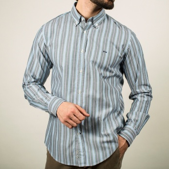 Camisa Isidro rayas vertical petroleo